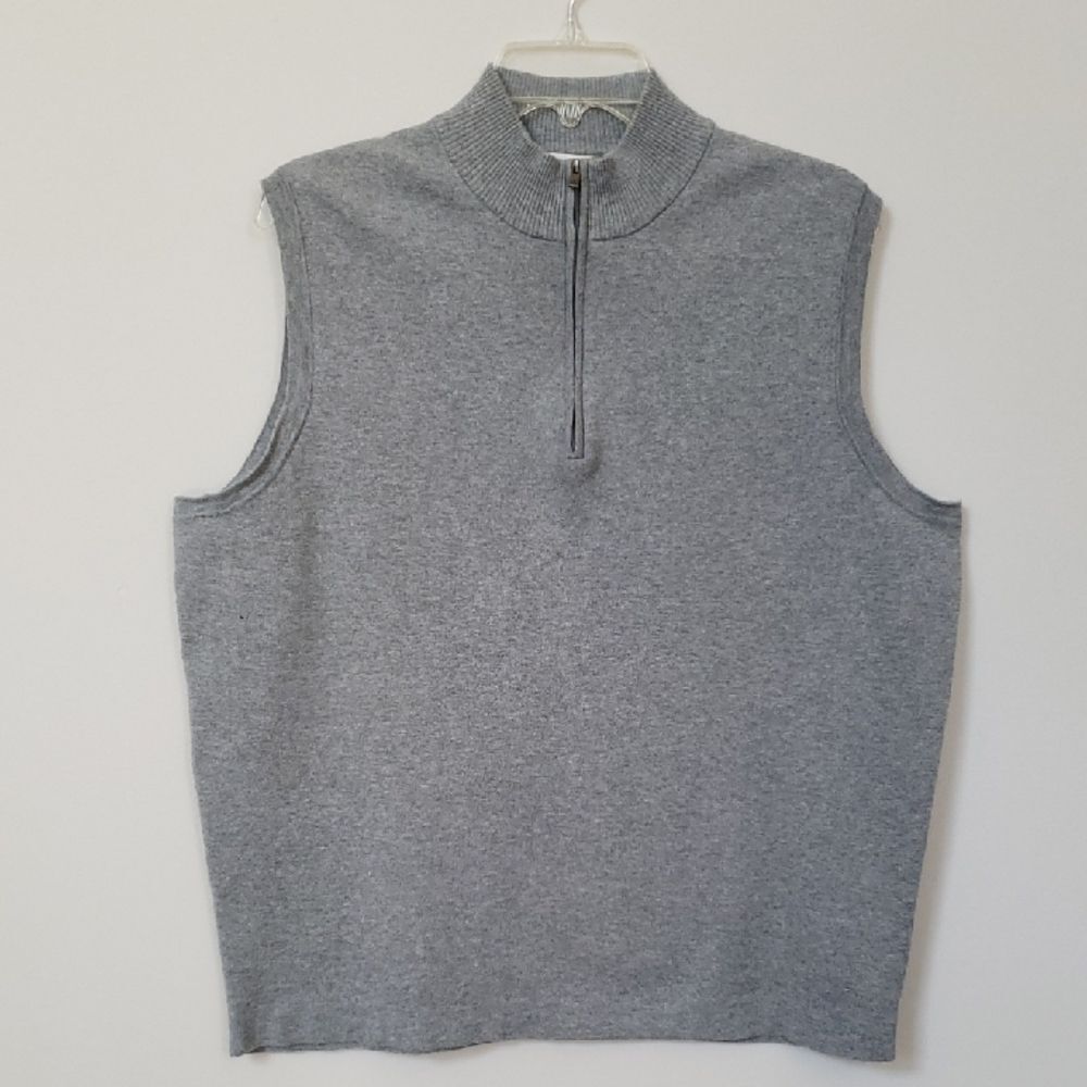Peter Millar Golf Vest Mens L Gray Sleeveless 1/4 Zip Sweater Crown Comfort